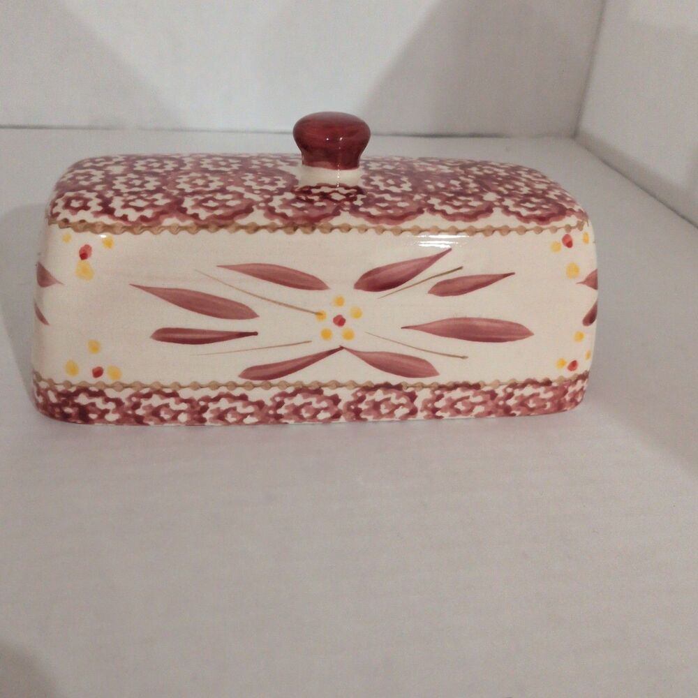 Temp-tations Butter Dish Old World Cranberry Red Top Only Hand Painted Ceramic